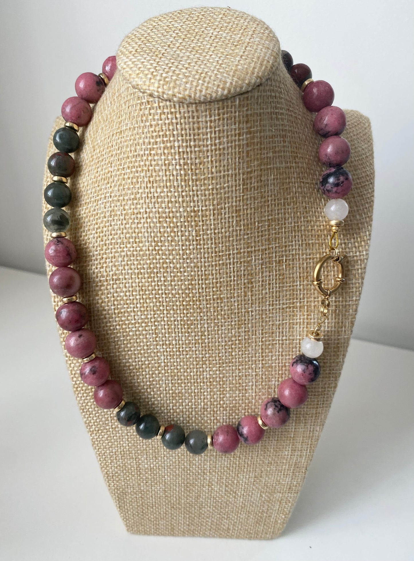 Roline – Rhodonit & Buntachat Halskette
